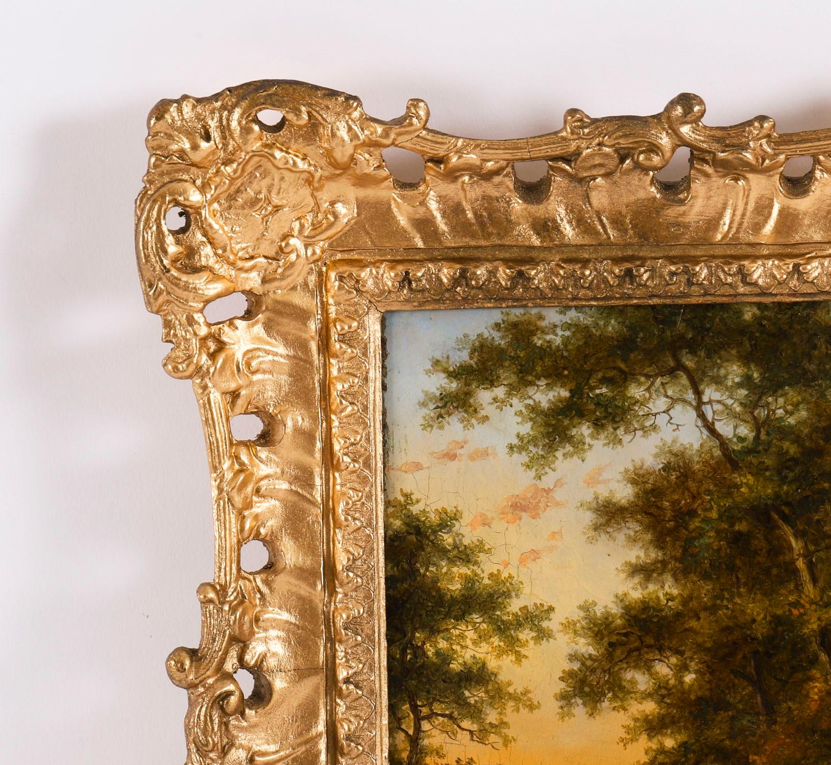 Antiguo par de óleos holandeses con escenas de bosque de Jan Evert Morel Siglo XVIII en venta 1