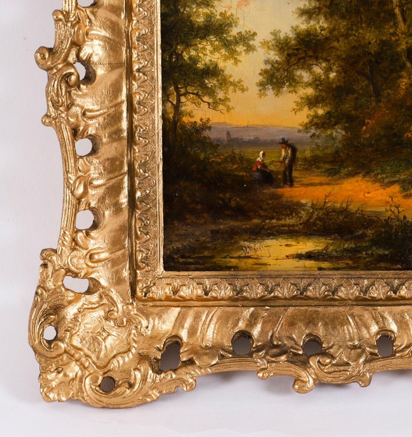 Antiguo par de óleos holandeses con escenas de bosque de Jan Evert Morel Siglo XVIII en venta 2