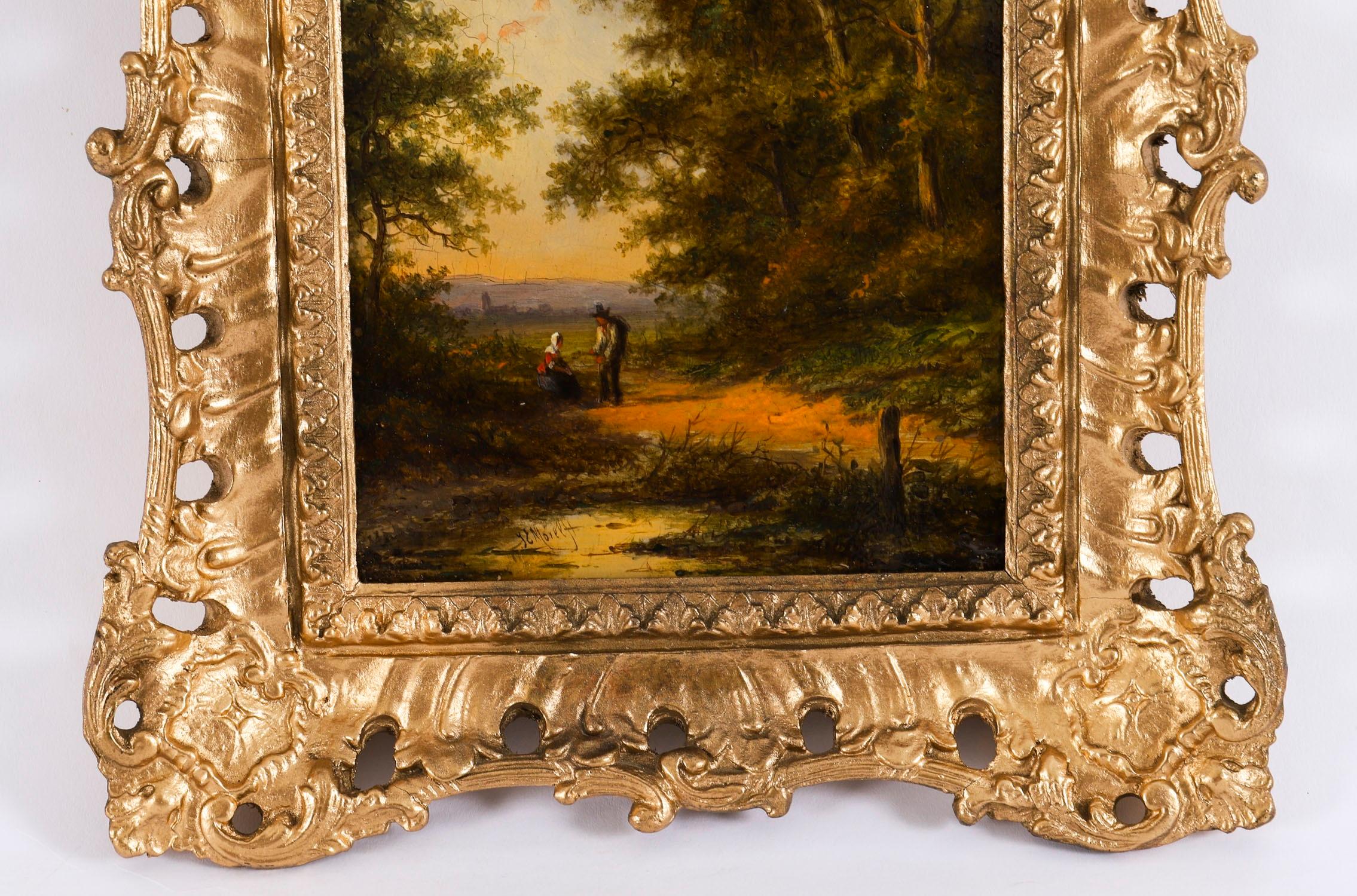 Antiguo par de óleos holandeses con escenas de bosque de Jan Evert Morel Siglo XVIII en venta 3