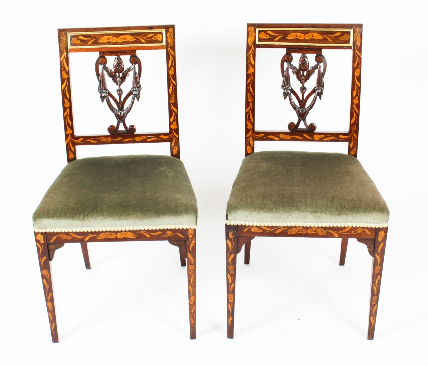 Antique Pair of Dutch Marquetry Side Chairs, 19th Century 7