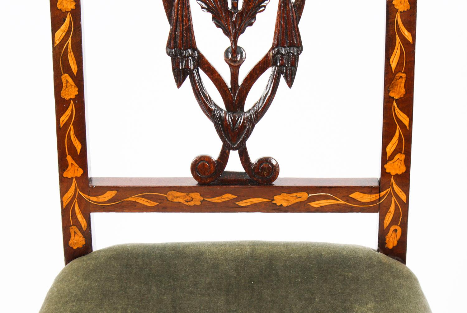 Antique Pair of Dutch Marquetry Side Chairs, 19th Century 3