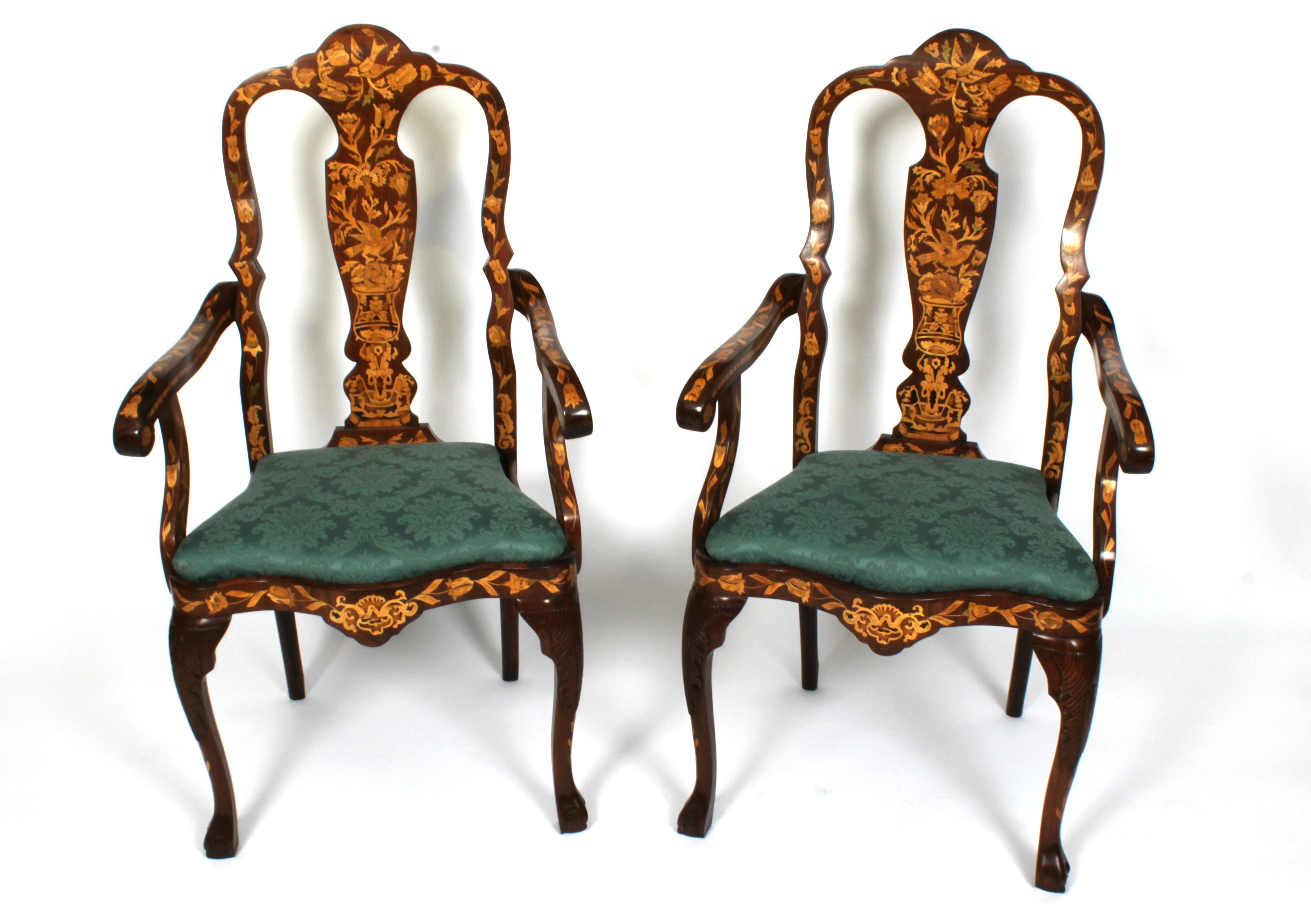 Ancienne paire de fauteuils à haut dossier en noyer marqueté hollandais Fin du 18ème siècle en vente 6