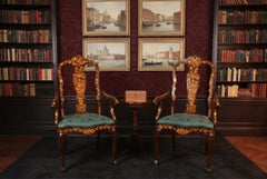Antique Pair Dutch Marquetry Walnut High Back Armchairs Late 18th Century