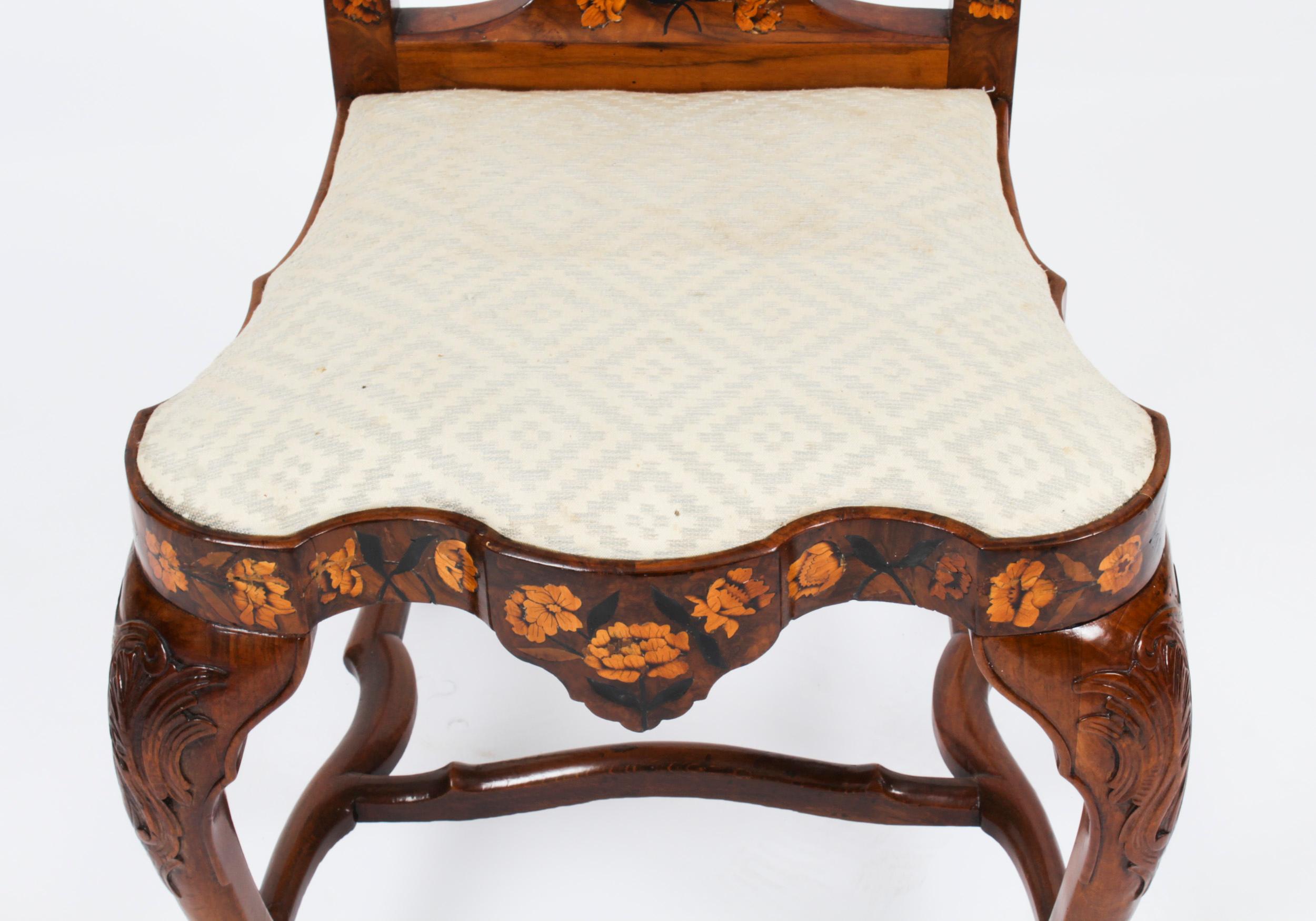 Antique Pair Dutch Marquetry Walnut High Back Side Chairs Late 18th C 5