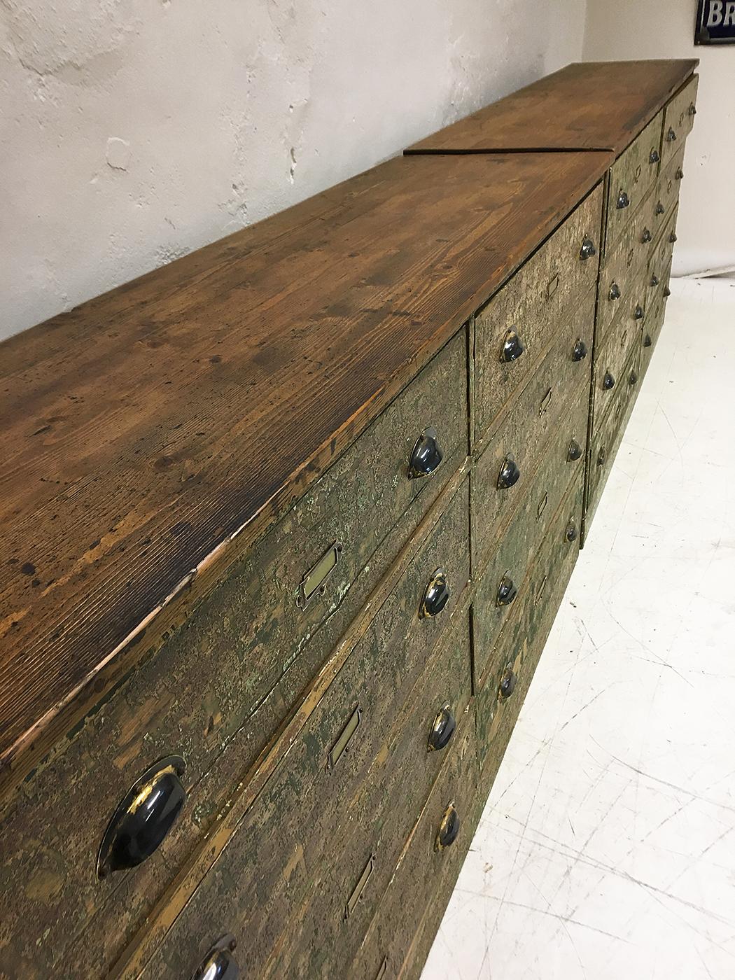 Antique Pair of 20th Century English Pine Banks of Drawers Haberdashery, 1920s In Good Condition In Sherborne, Dorset