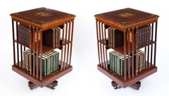 Pair of Edwardian Inlaid Mahogany Square Revolving Bookcases, Early 20th Century