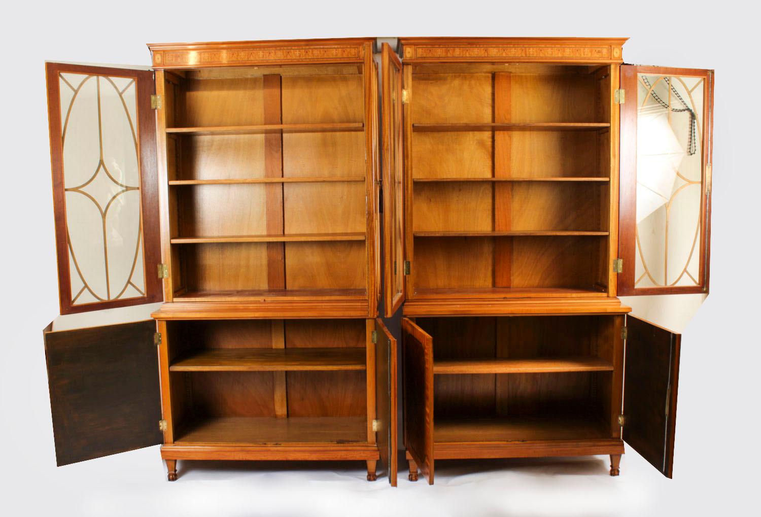 Antique Pair Edwardian Inlaid Satinwood Bookcases by Maple & Co Early 20th C For Sale 7