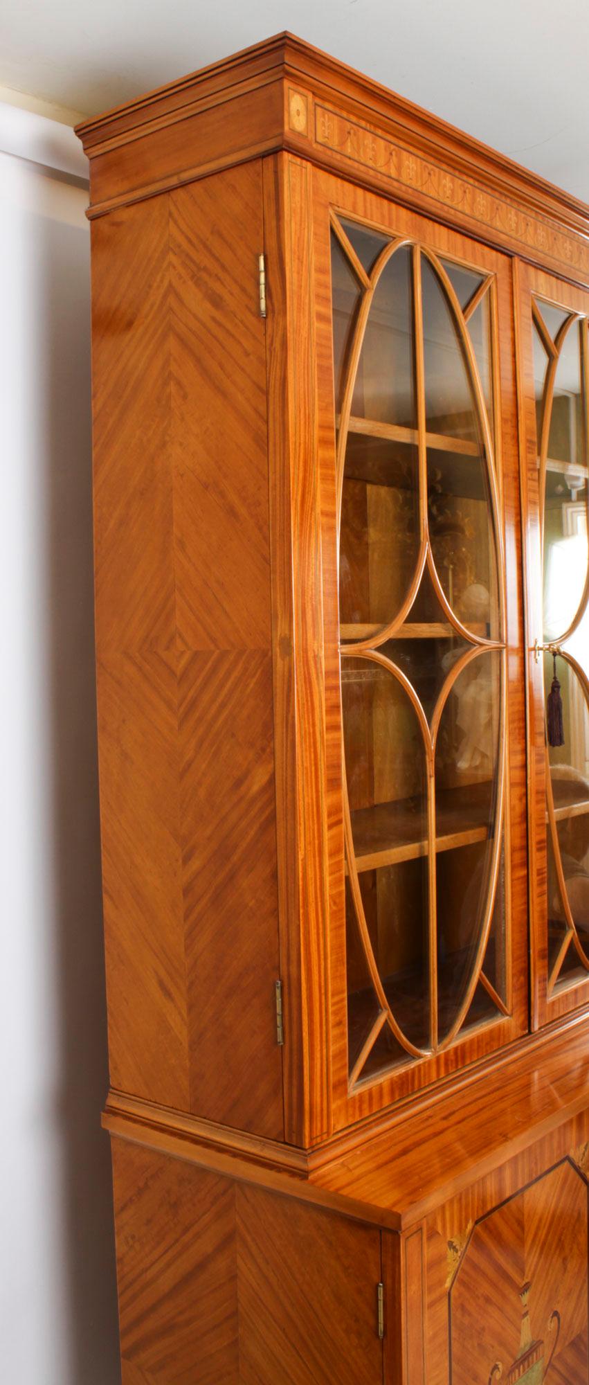 Antique Pair Edwardian Inlaid Satinwood Bookcases by Maple & Co Early 20th C For Sale 12