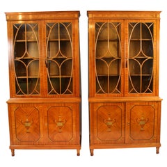 Used Pair Edwardian Inlaid Satinwood Bookcases by Maple & Co Early 20th C