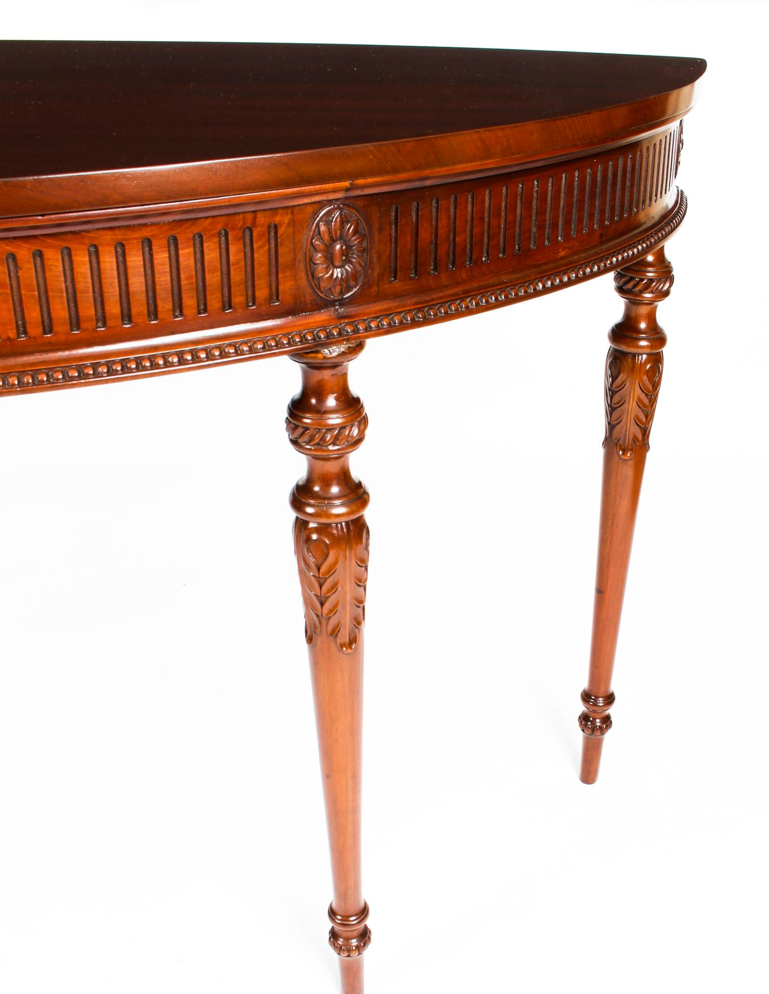 Antique Pair of Edwardian Mahogany Demilune Console Side Tables, 19th Century 7
