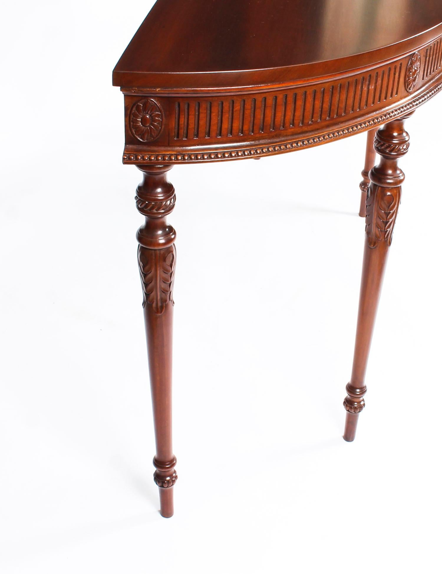 Antique Pair of Edwardian Mahogany Demilune Console Side Tables, 19th Century 8