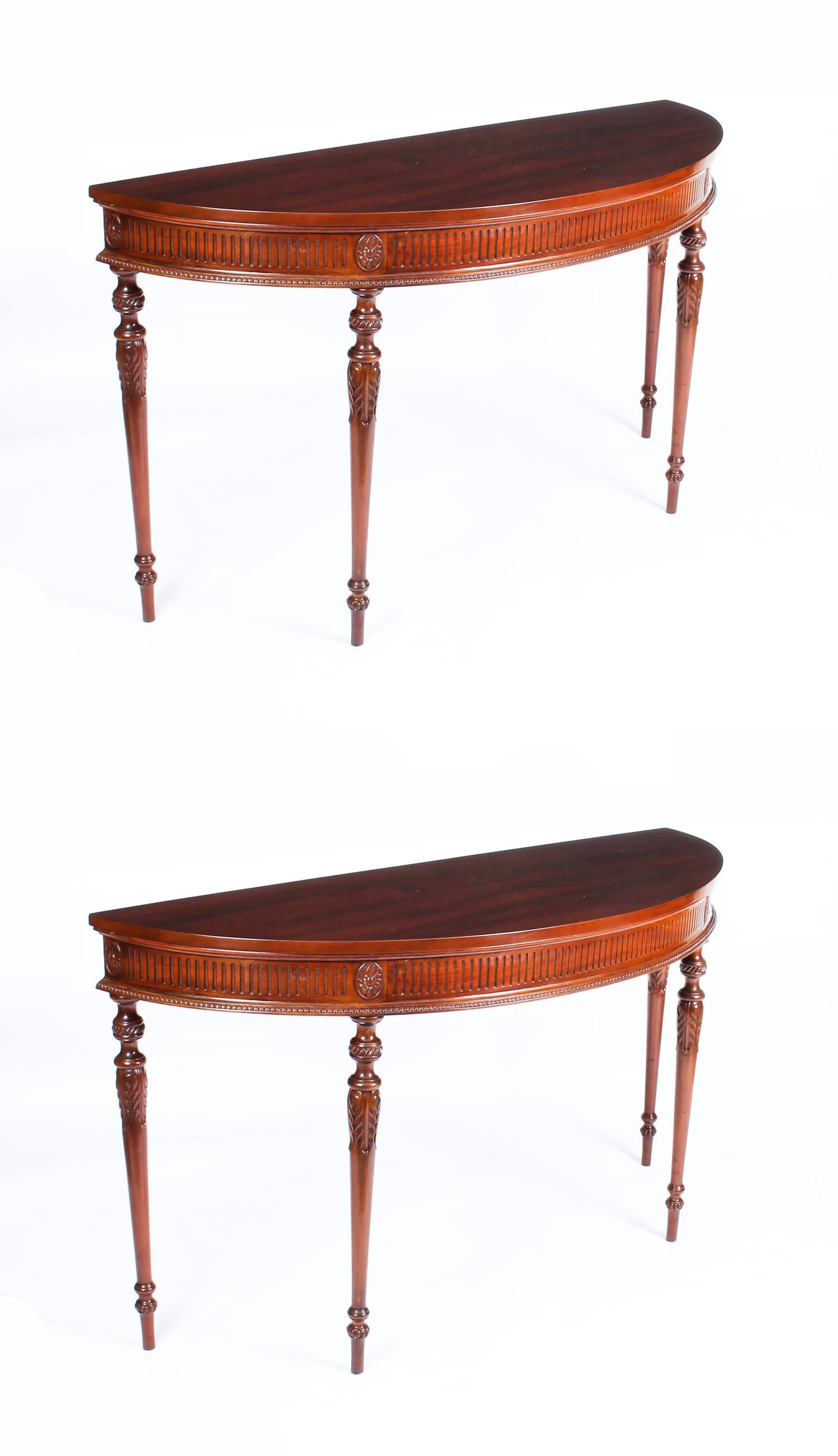 Antique Pair of Edwardian Mahogany Demilune Console Side Tables, 19th Century 9