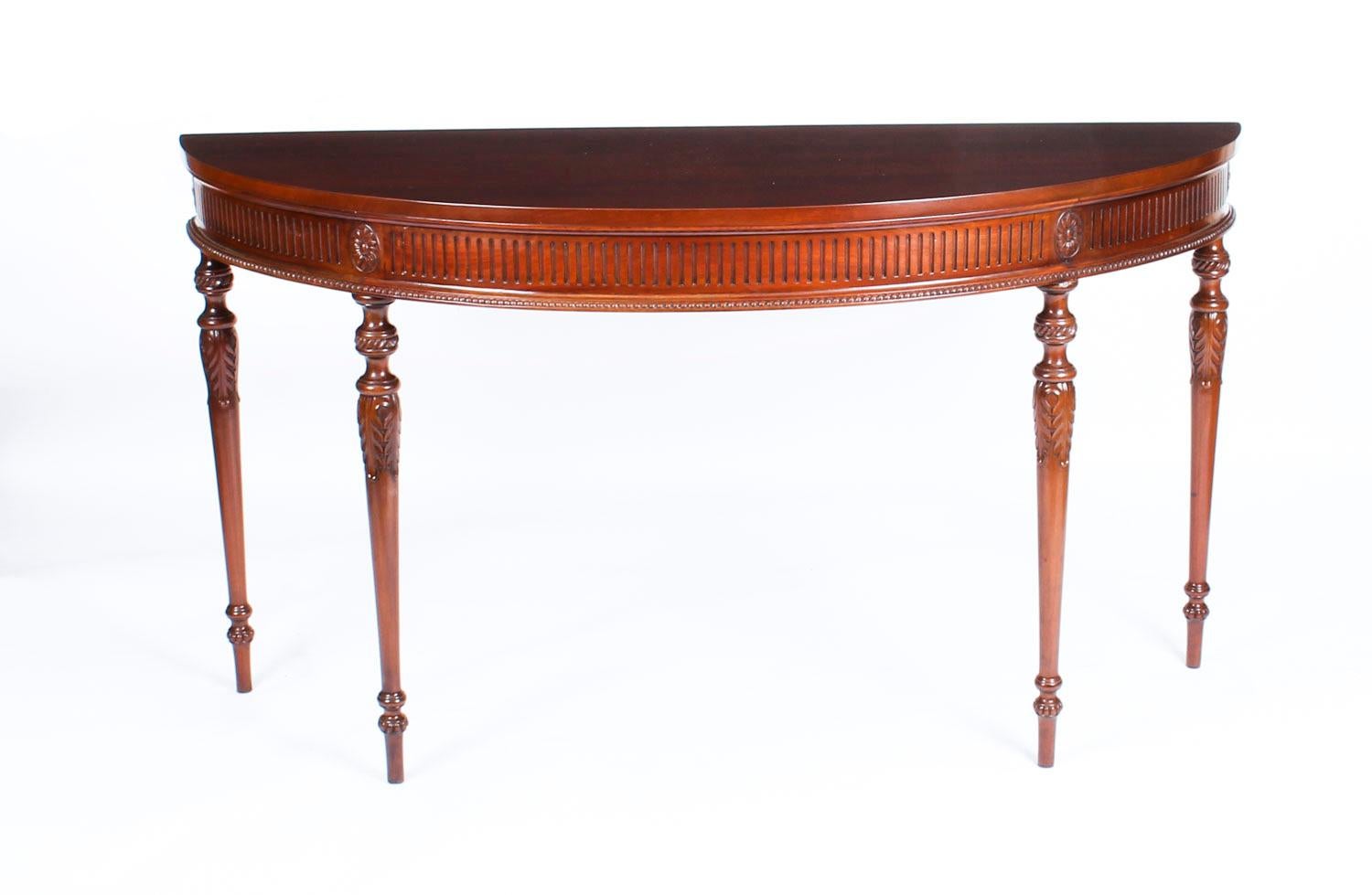 Antique Pair of Edwardian Mahogany Demilune Console Side Tables, 19th Century In Good Condition In London, GB