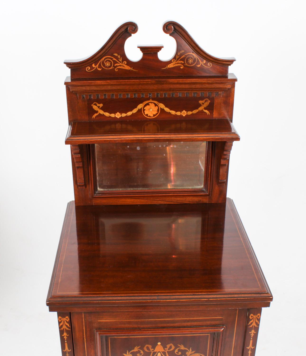 Antique Pair Edwardian Mahogany Marquetry Bedside Chests 19th C For Sale 7