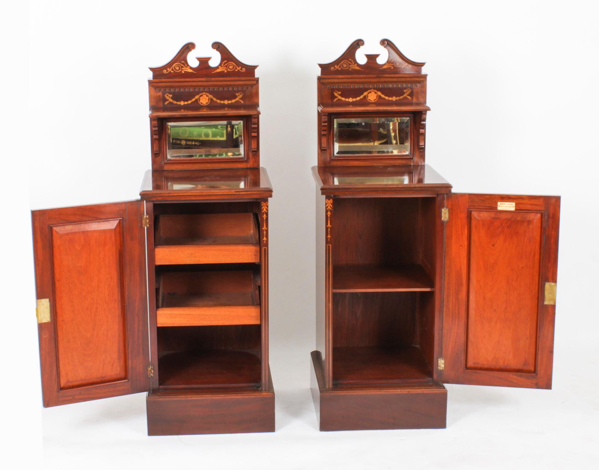 Antique Pair Edwardian Mahogany Marquetry Bedside Chests 19th C For Sale 9