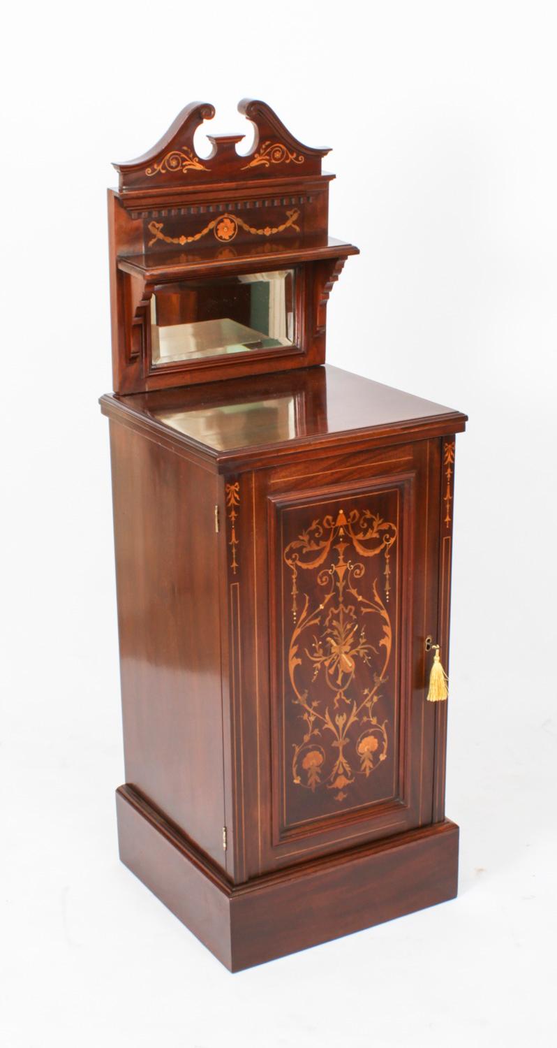 Antique Pair Edwardian Mahogany Marquetry Bedside Chests 19th C In Good Condition For Sale In London, GB