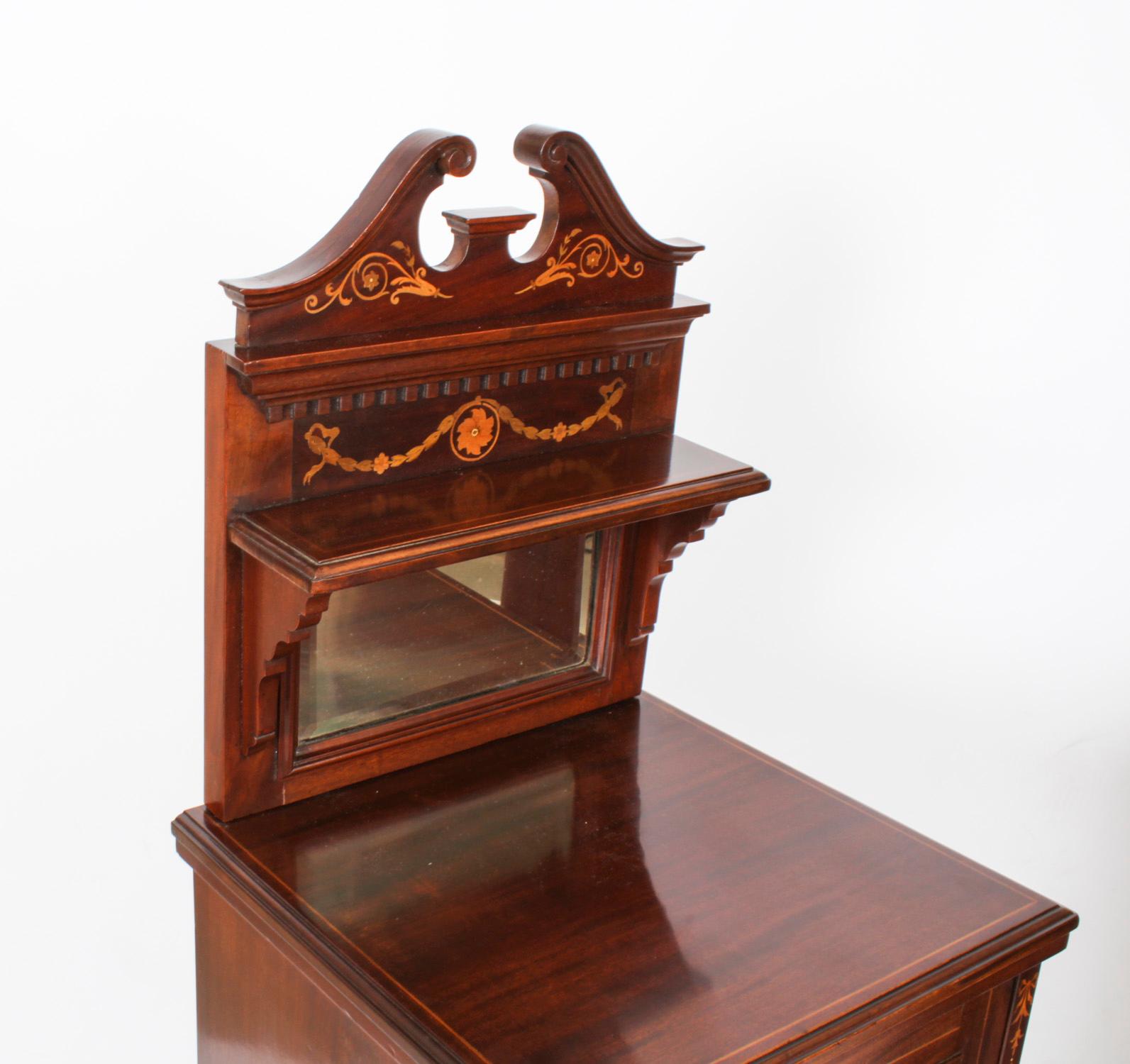 Early 20th Century Antique Pair Edwardian Mahogany Marquetry Bedside Chests 19th C For Sale