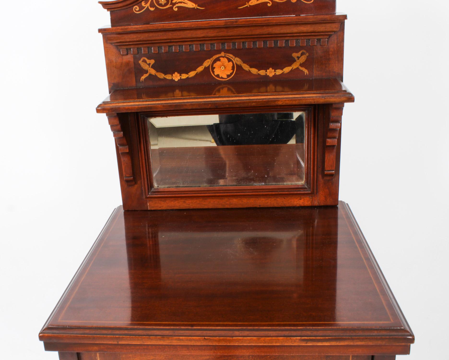 Antique Pair Edwardian Mahogany Marquetry Bedside Chests 19th C For Sale 2