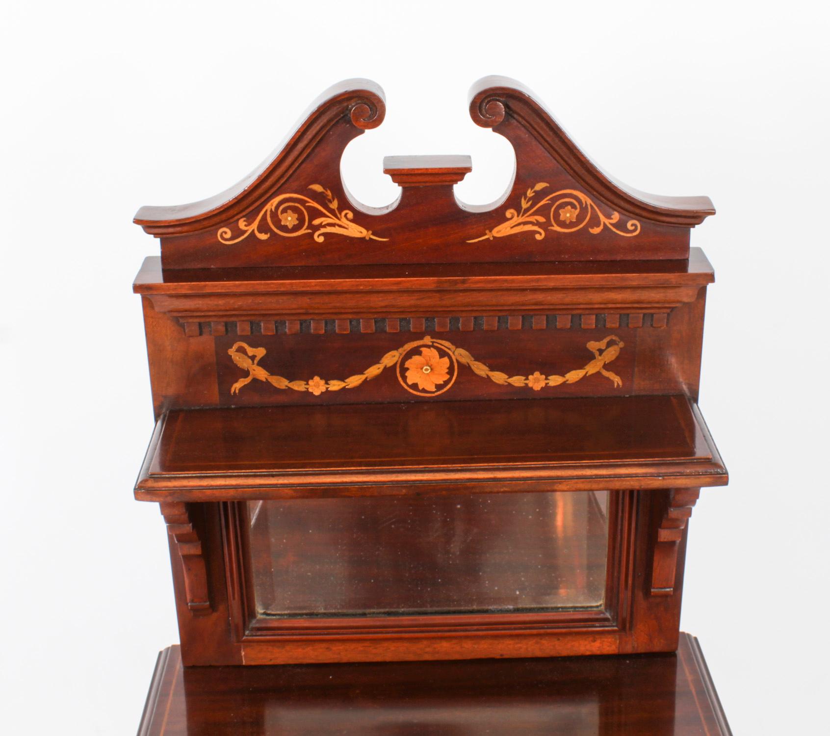 Antique Pair Edwardian Mahogany Marquetry Bedside Chests 19th C For Sale 3