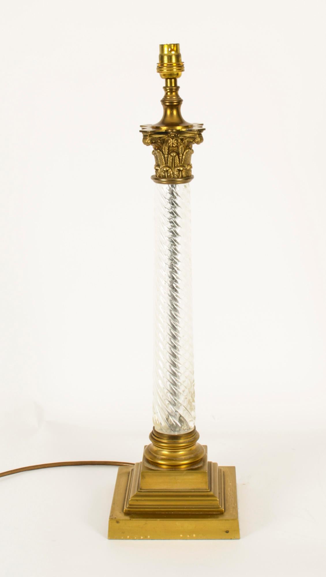 Antique Pair Edwardian Ormolu & Glass Corinthian Table Lamps Early 20th Century In Good Condition In London, GB