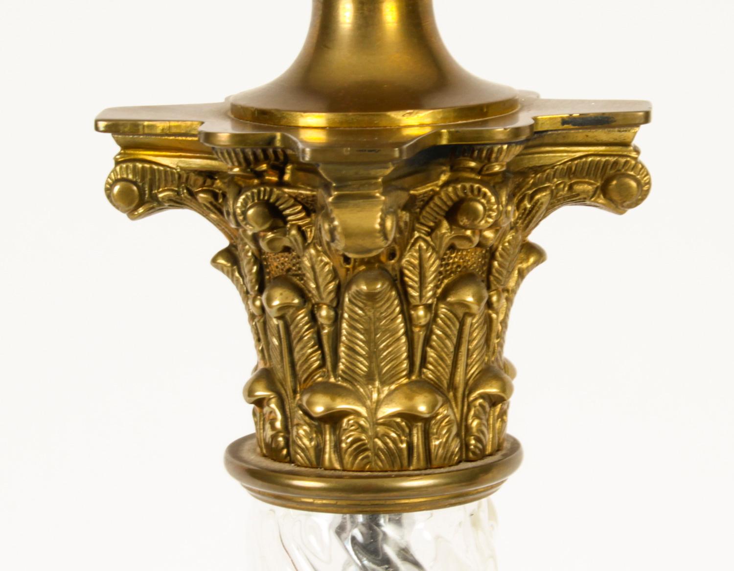 Antique Pair Edwardian Ormolu & Glass Corinthian Table Lamps Early 20th Century 5