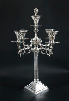 Antique Pair Edwardian Silver Plated 5 Light Candelabra 20thCentury