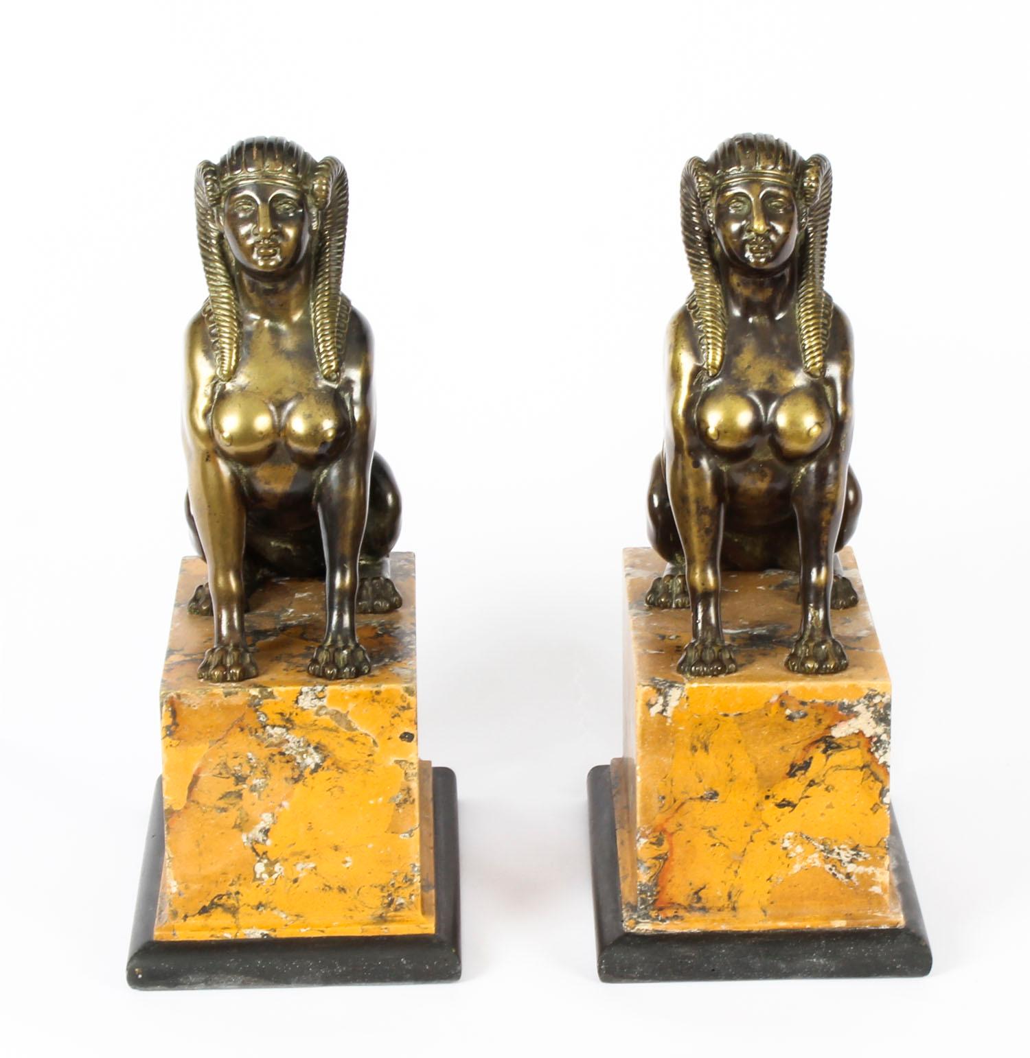 Antique Pair of Empire Egyptian Campaign Bronze Sphinxes, 19th Century 5