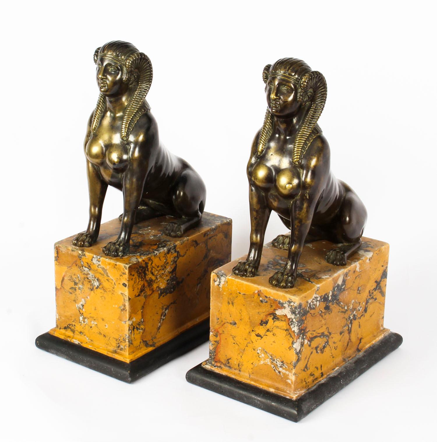Antique Pair of Empire Egyptian Campaign Bronze Sphinxes, 19th Century 13