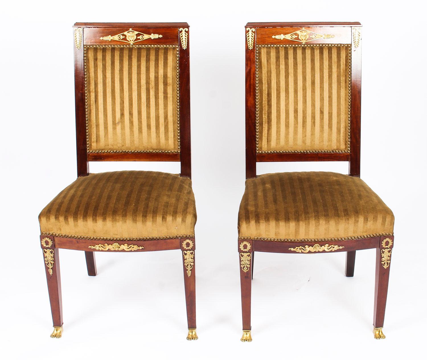 Antique Pair of Empire Ormolu Mounted Side Chairs, 19th Century 10