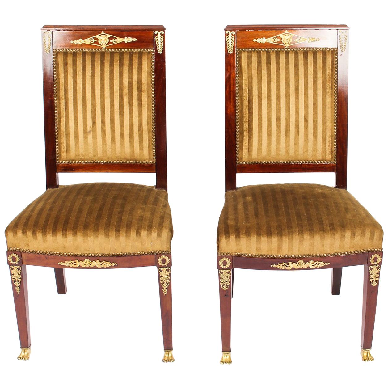 Antique Pair of Empire Ormolu Mounted Side Chairs, 19th Century