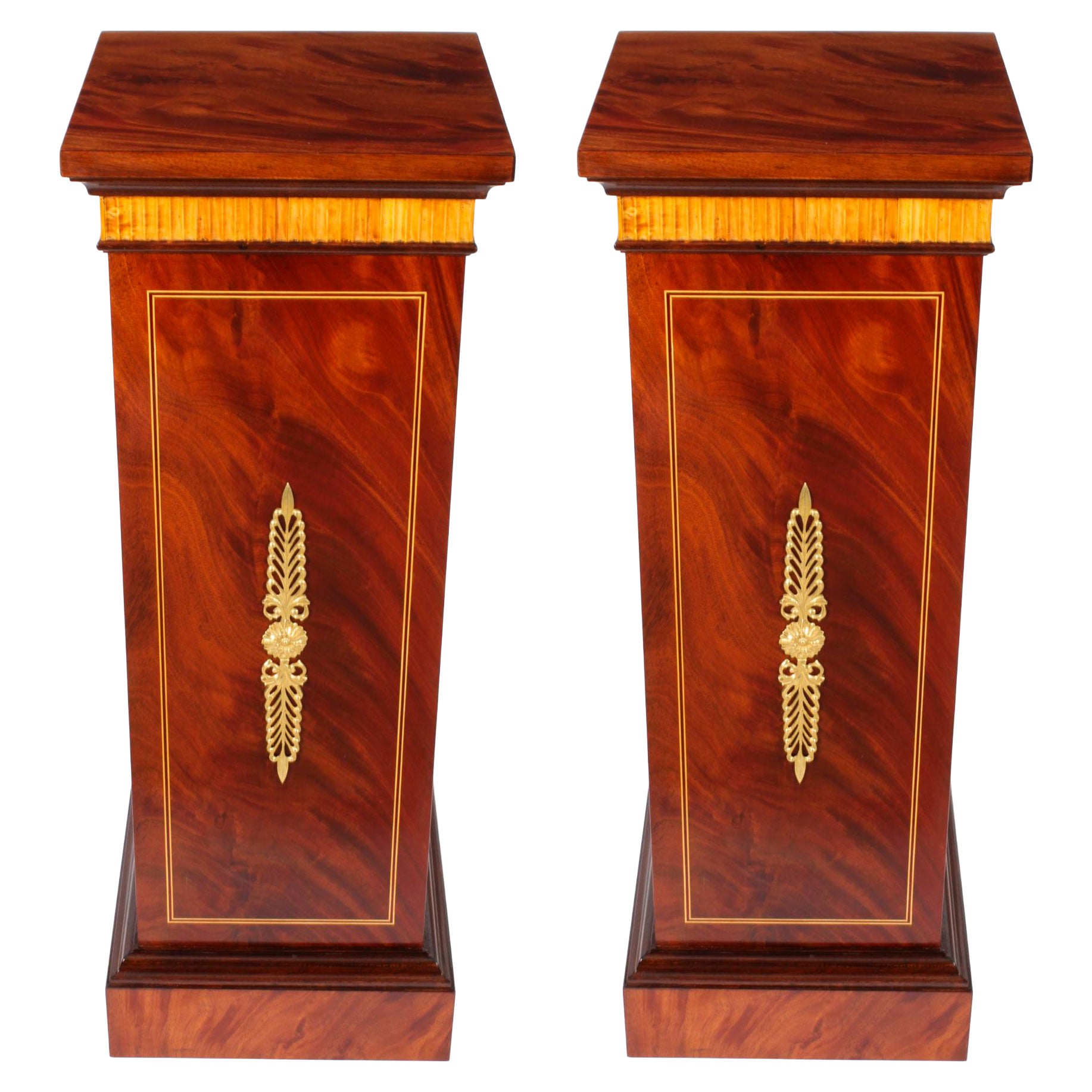 Antique Pair Empire Revival Mahogany and Ormolu Pedestals C1930 19th Century For Sale