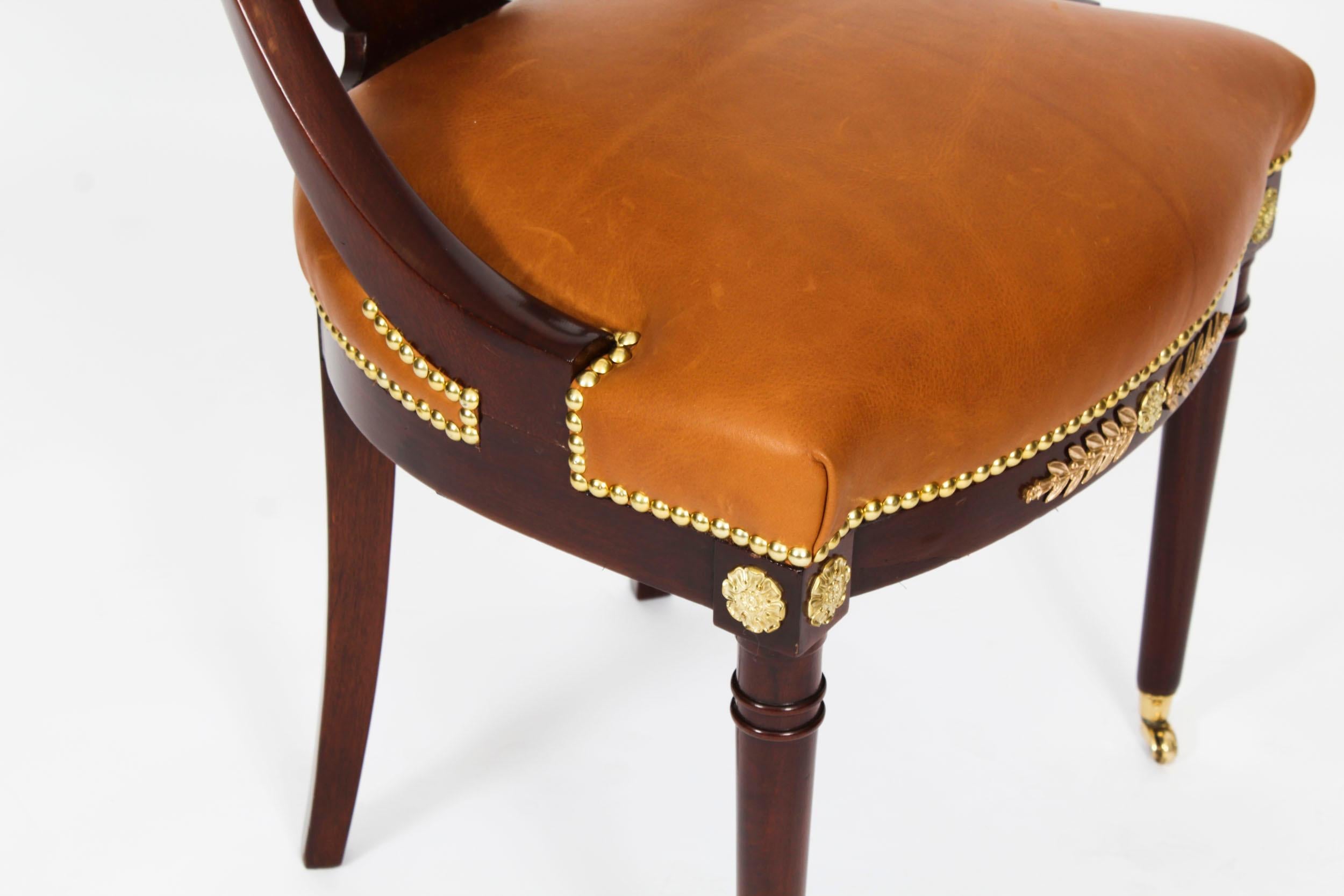 Antique Pair Empire Revival Ormolu Mounted Fauteuil Chairs 19th Century For Sale 5