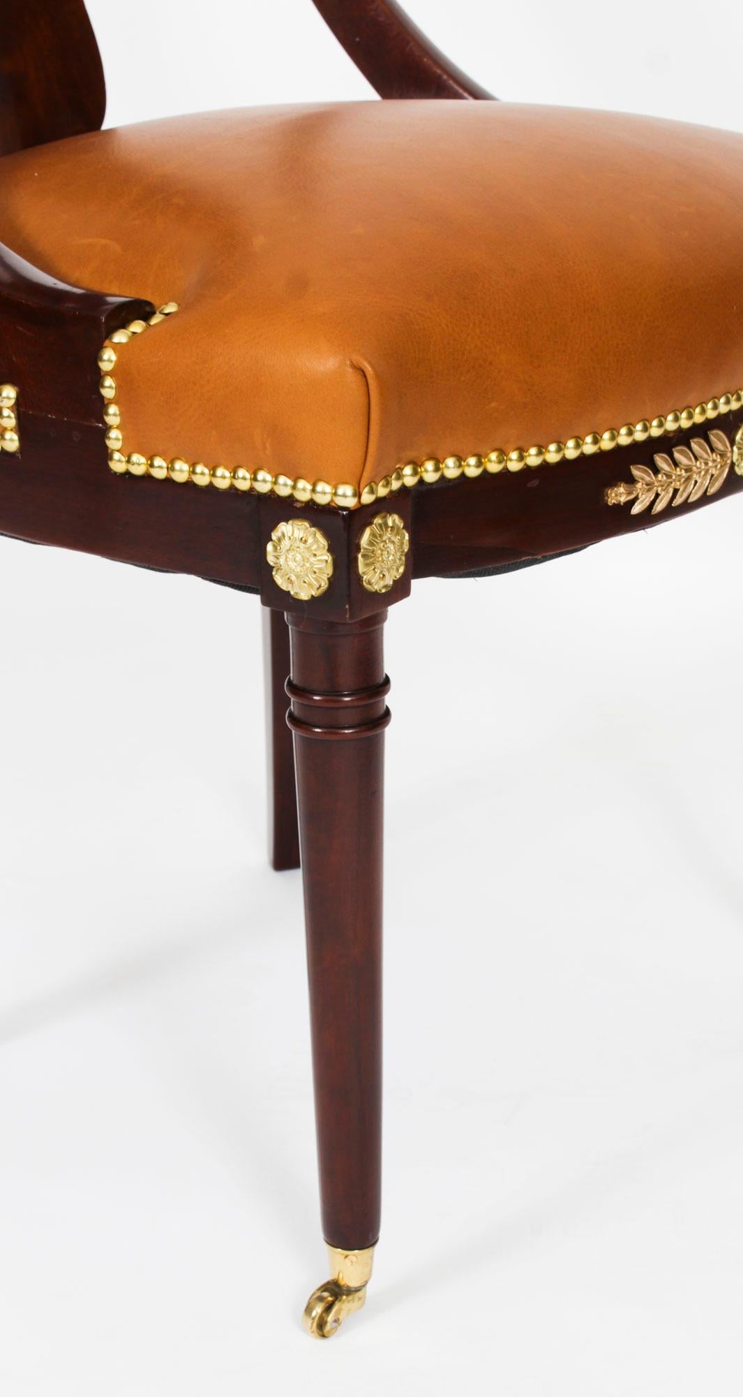 Antique Pair Empire Revival Ormolu Mounted Fauteuil Chairs 19th Century For Sale 6