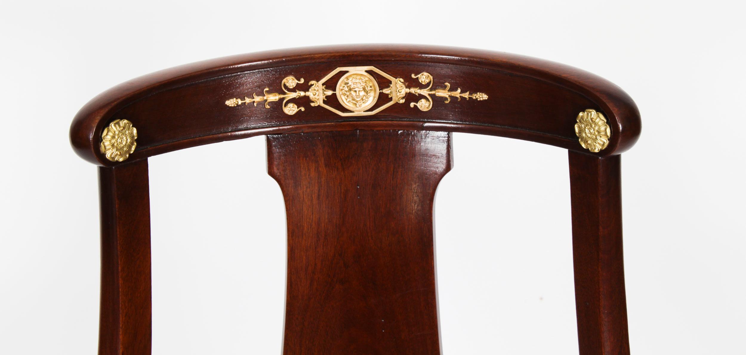 Bronze Antique Pair Empire Revival Ormolu Mounted Fauteuil Chairs 19th Century For Sale
