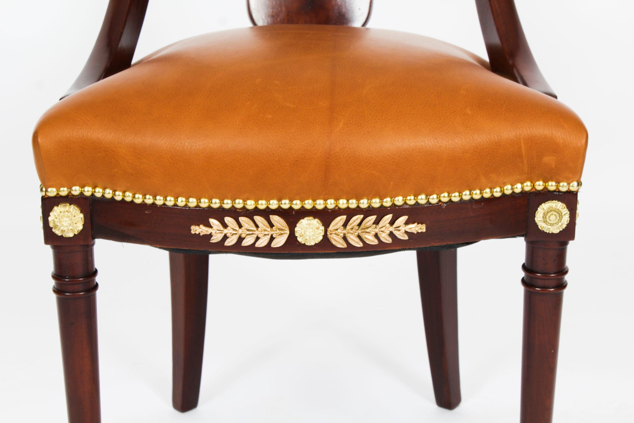Antique Pair Empire Revival Ormolu Mounted Fauteuil Chairs 19th Century For Sale 2