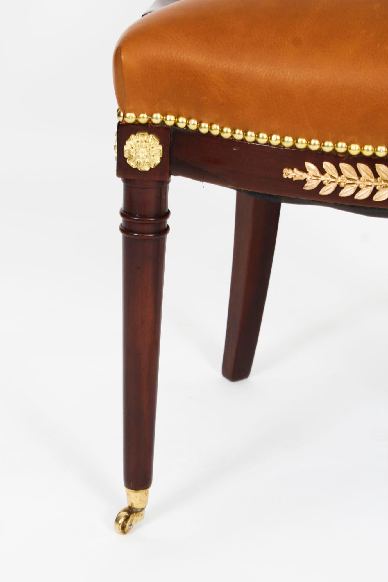 Antique Pair Empire Revival Ormolu Mounted Fauteuil Chairs 19th Century For Sale 3