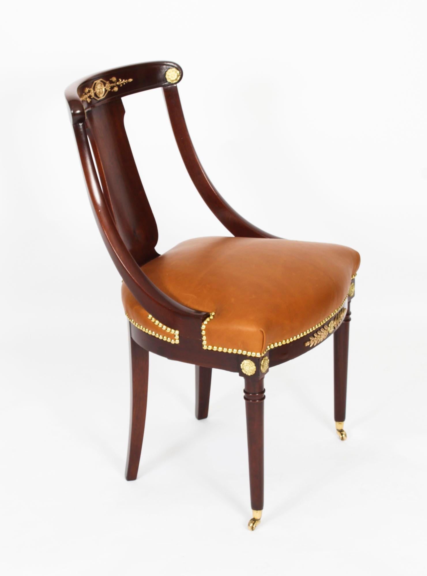 Antique Pair Empire Revival Ormolu Mounted Fauteuil Chairs 19th Century For Sale 4