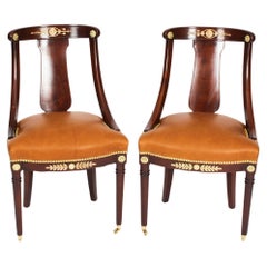 Pareja de Sillas Fauteuil Antiguas Renacimiento Imperio Montadas en Ormolu Siglo XIX