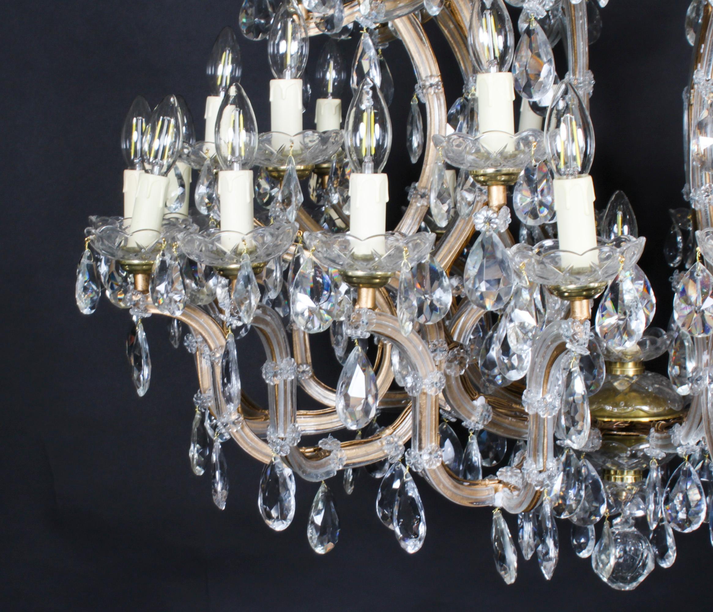 Antique Pair English 41 light Ballroom Crystal Chandeliers 1920s For Sale 8