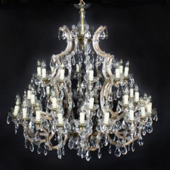 Antique Pair English 41 light Ballroom Crystal Chandeliers 20th Century