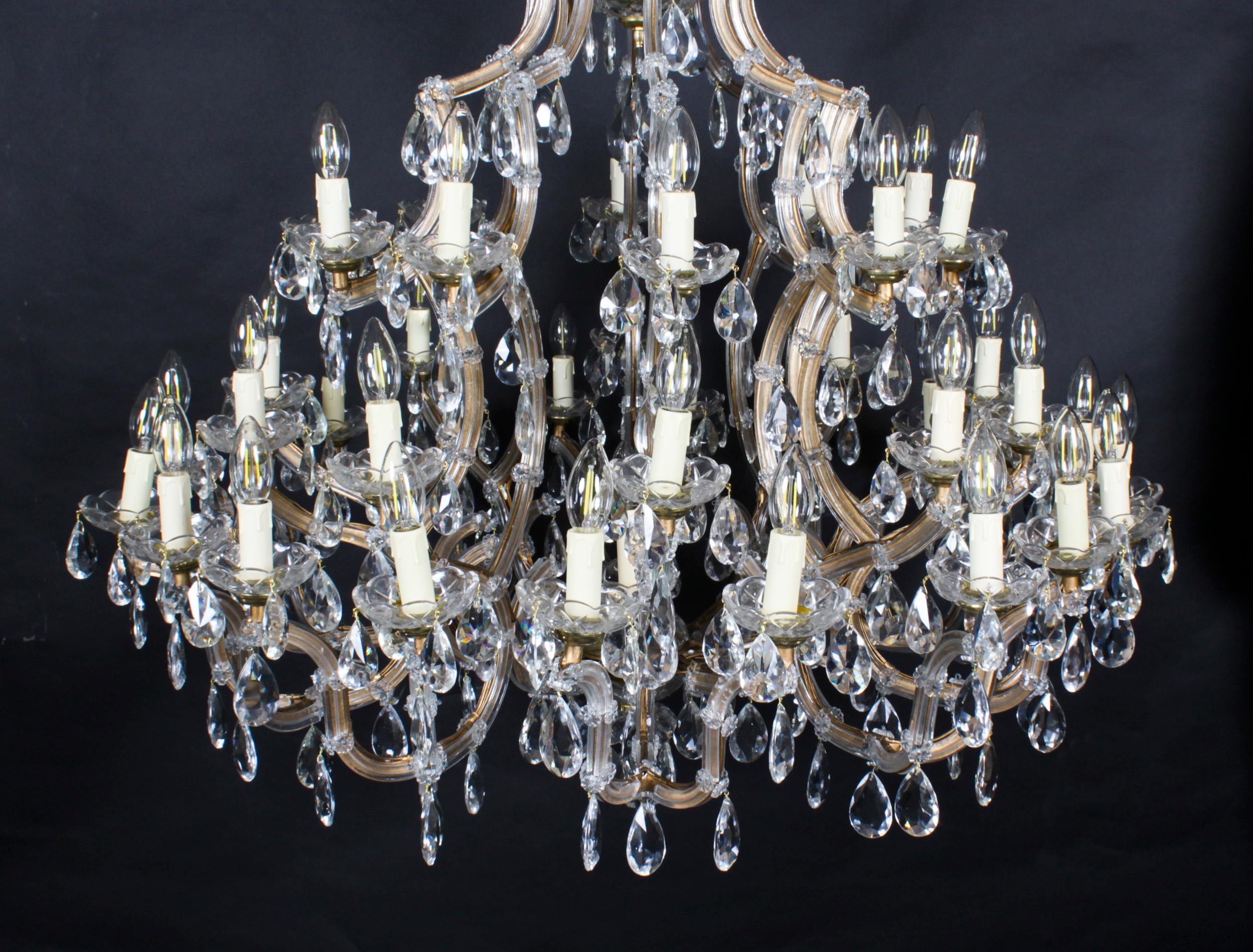 Antique Pair English 41 light Ballroom Crystal Chandeliers 1920s In Good Condition For Sale In London, GB