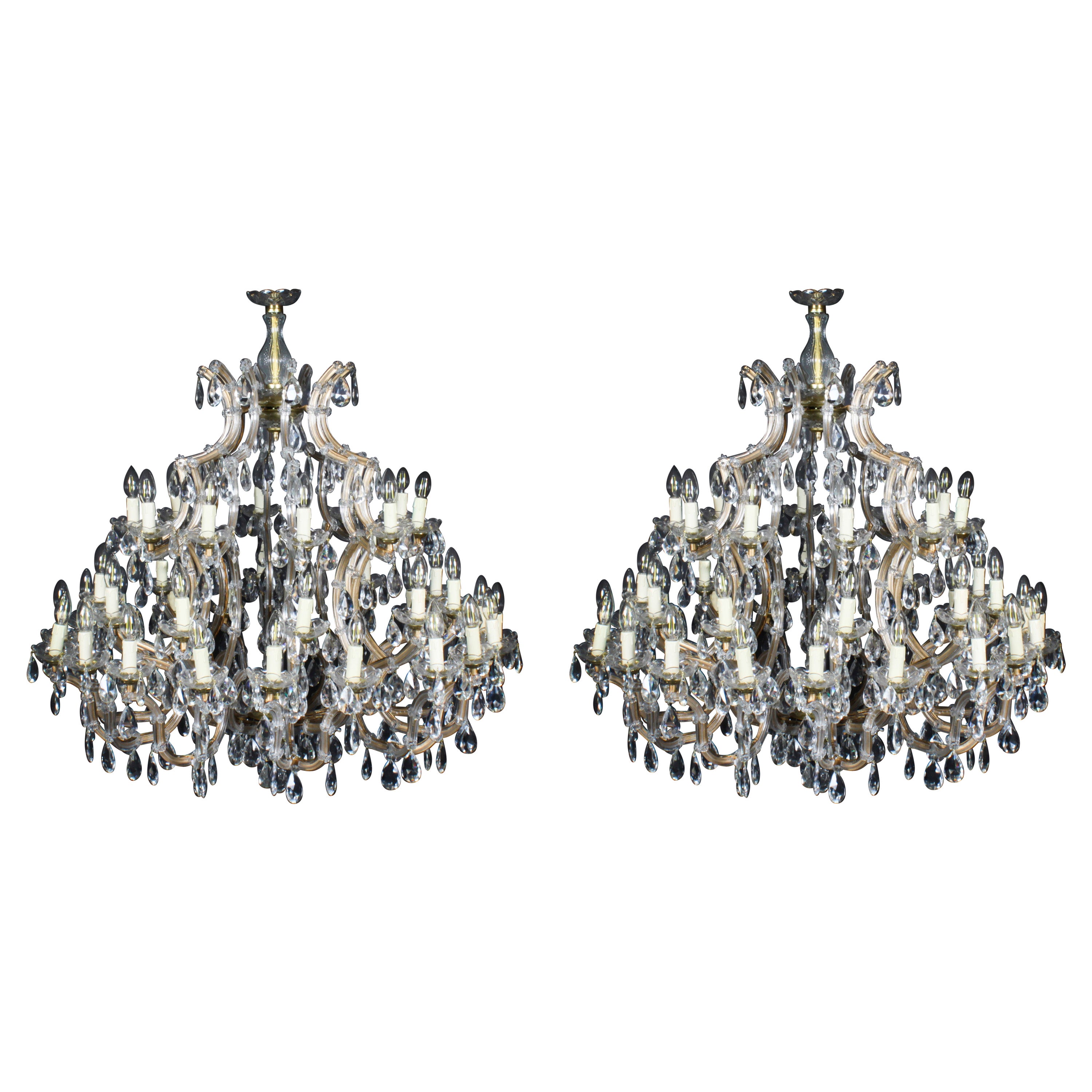 Antique Pair English 41 light Ballroom Crystal Chandeliers 1920s