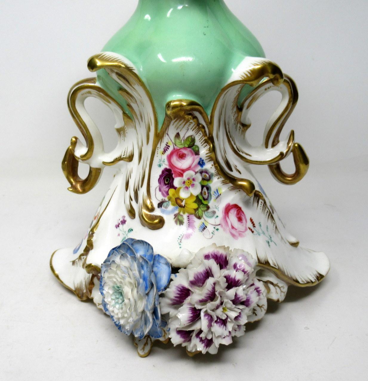 Antique Pair of English Coalport Coalbrookdale Flower Encrusted Gilt Vases Urns 1