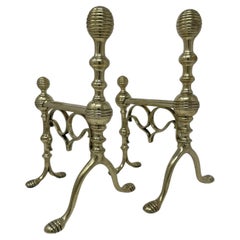 Pareja Antigua Casa de Campo Inglesa Victoriana Chimenea de Latón Perros Andriones
