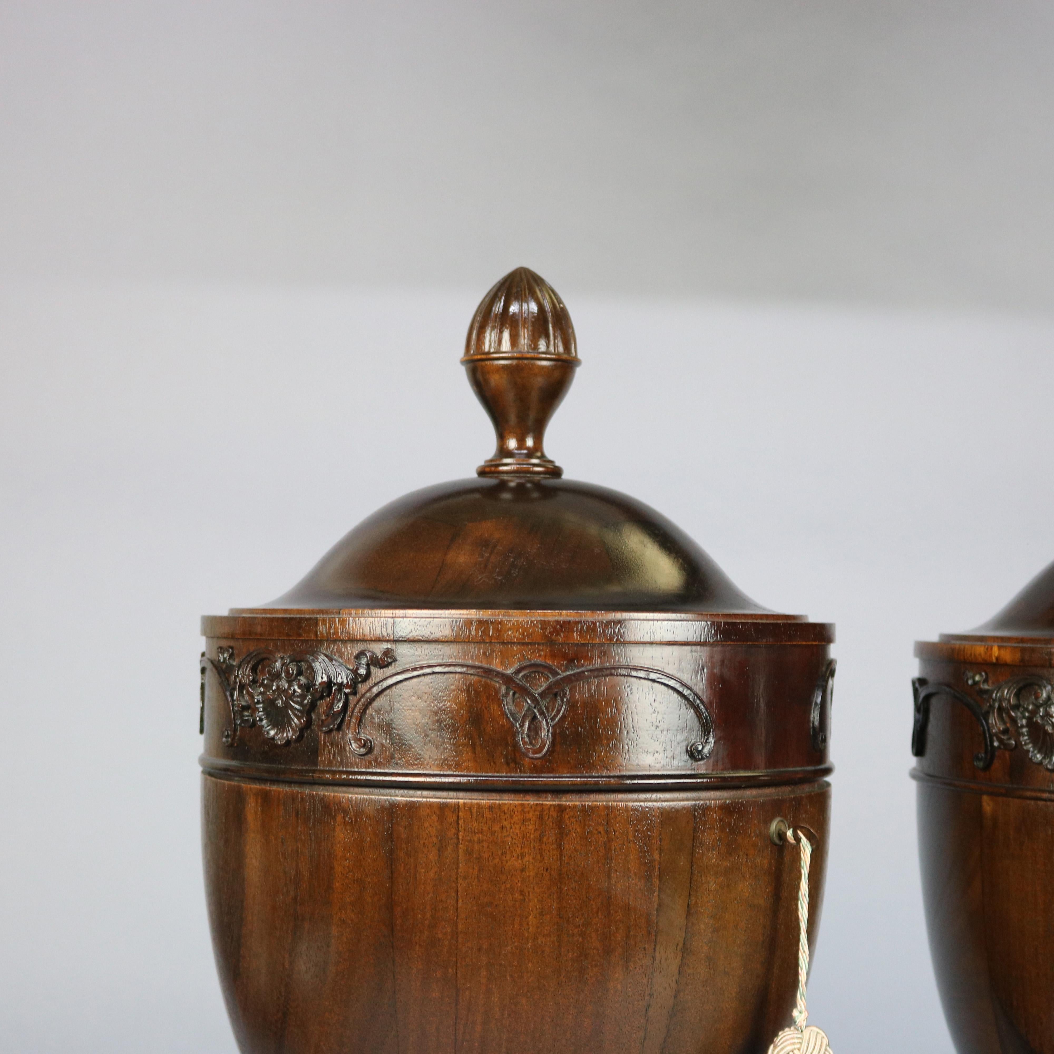 19th Century Antique Pair English Georgian III Mahogany Knife Boxes & Pedestal Stands c1830