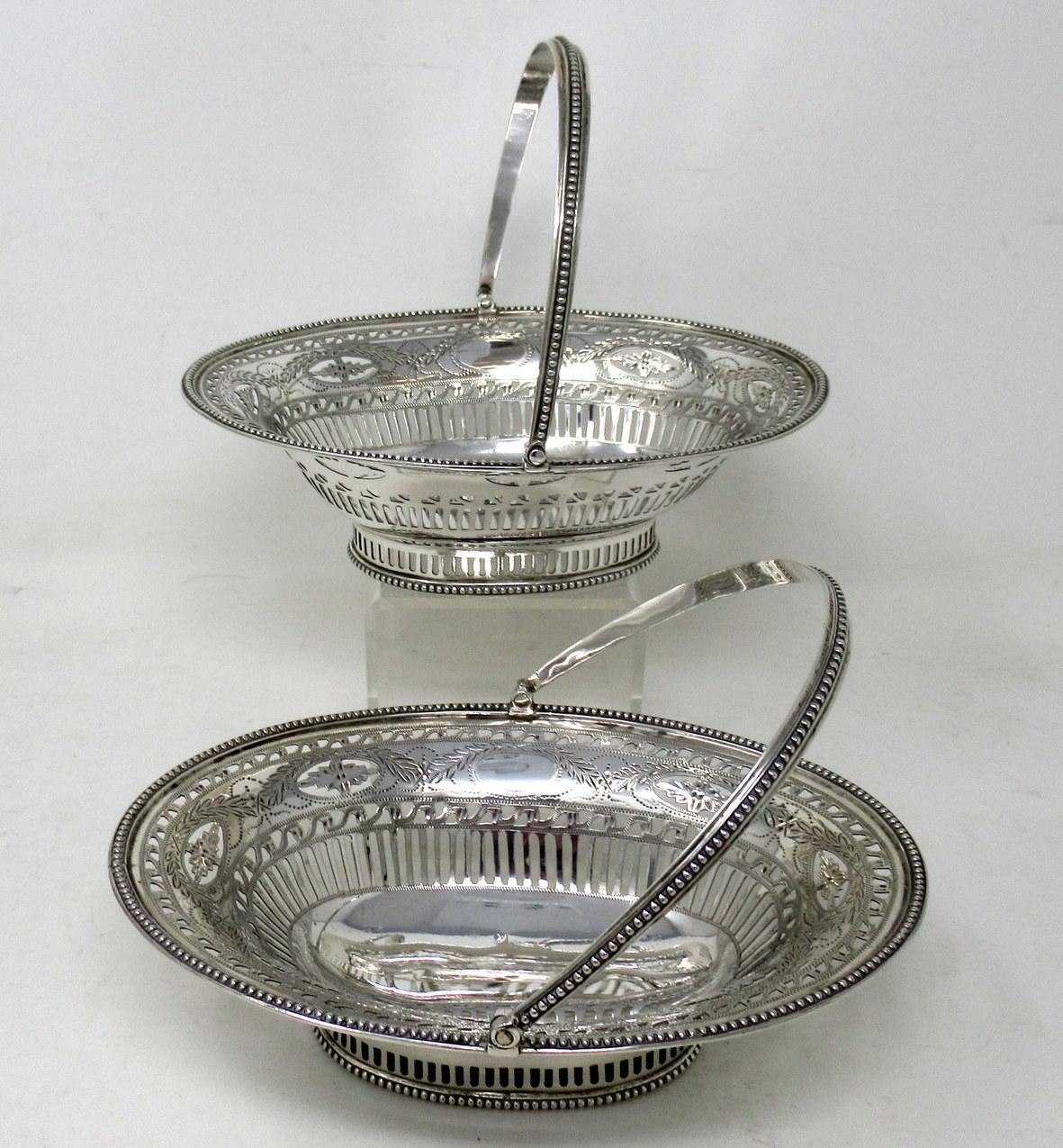Antique Pair English Georgian Sterling Silver Bon Bon Dishes Centerpiece 18th Ct In Good Condition In Dublin, Ireland