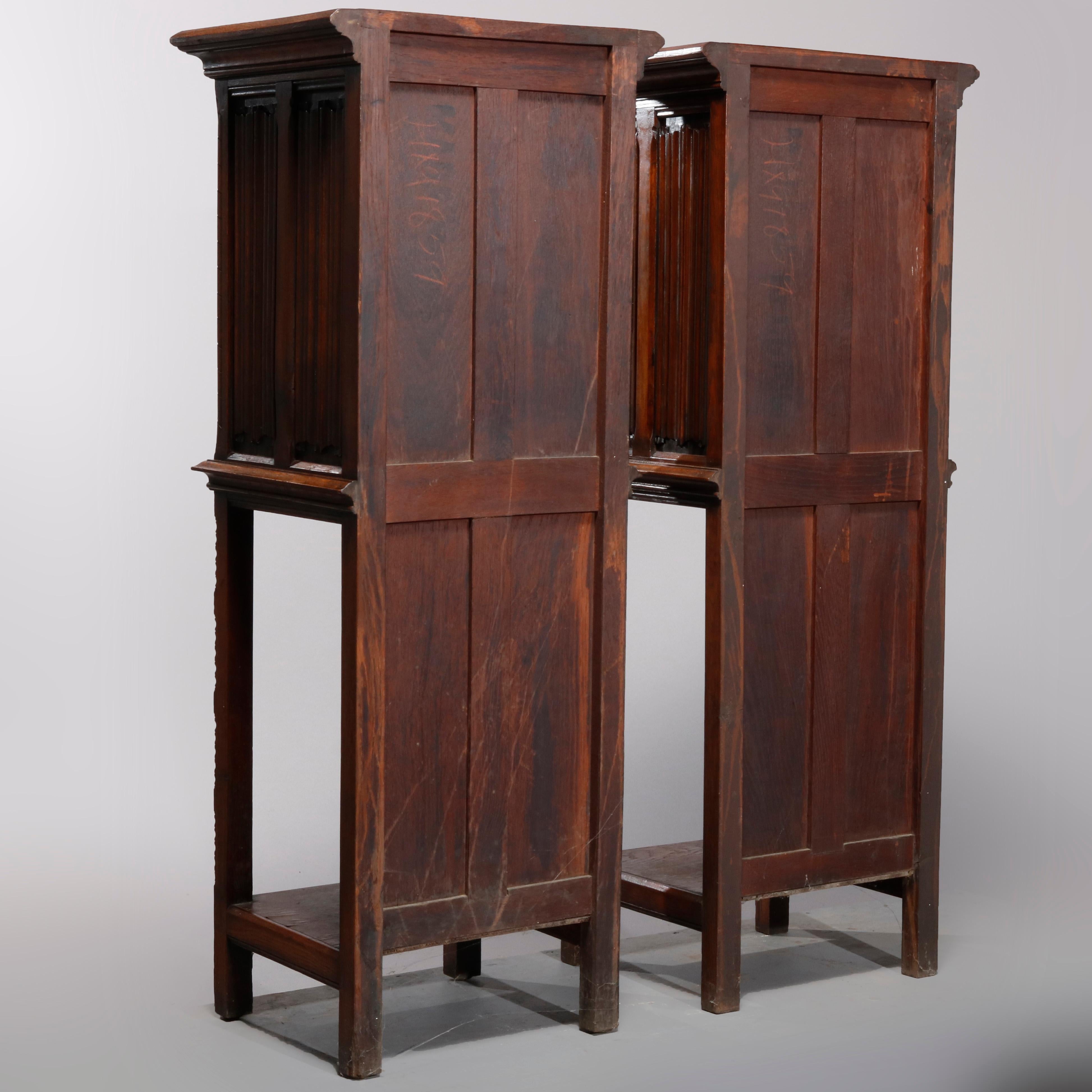 Antique Pair of English Gothic Revival Carved Oak Side Cabinets, circa 1890 1
