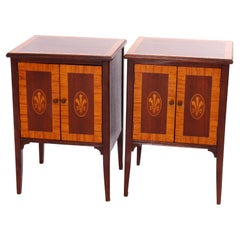 Antique Pair English Hepplewhite Banded & Inlaid Mahogany Side Tables, c1910