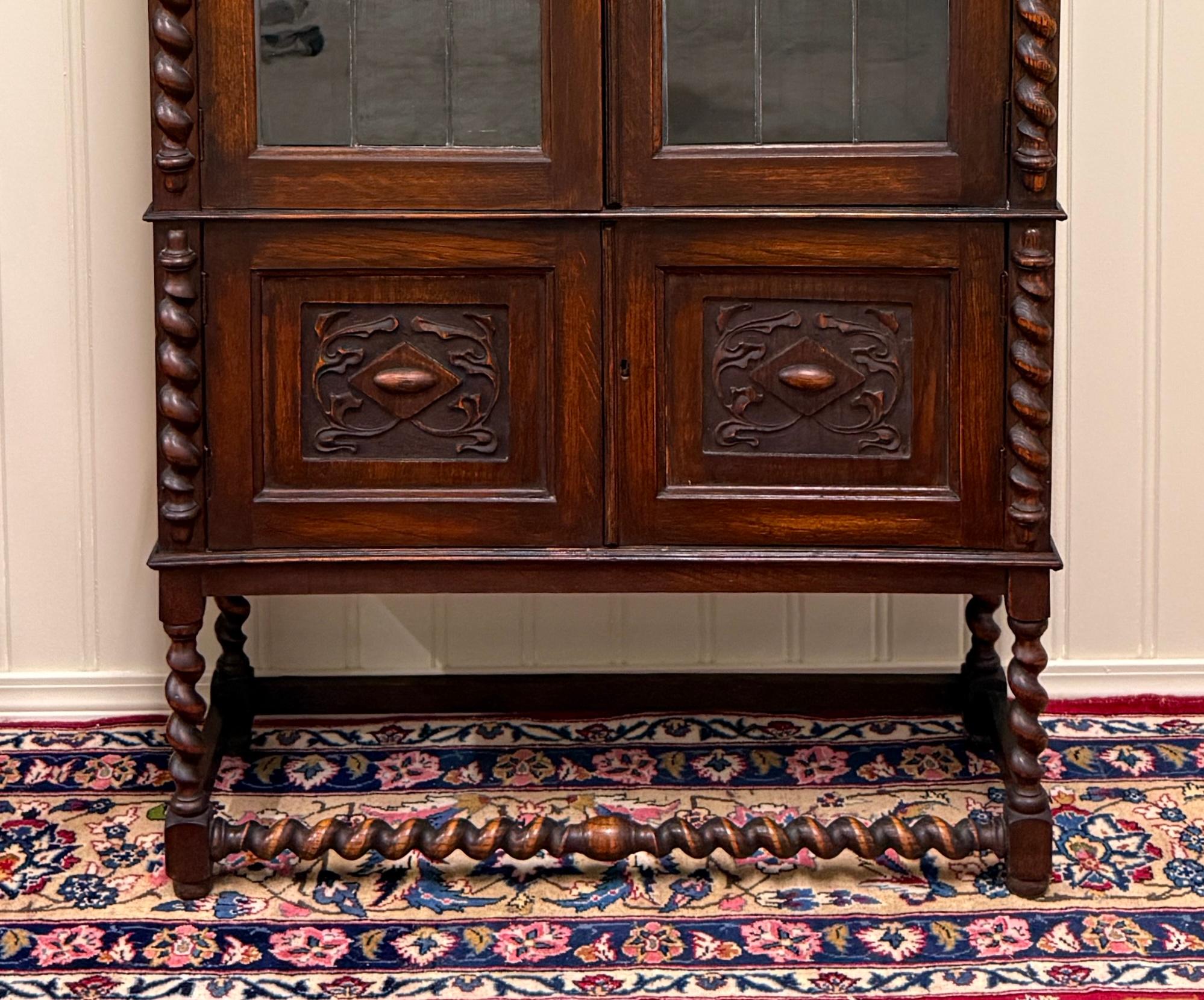 Antiguo PAR Librerías Jacobeas Inglesas Estanterías Gabinetes Cristal Plomizo Roble en venta 4