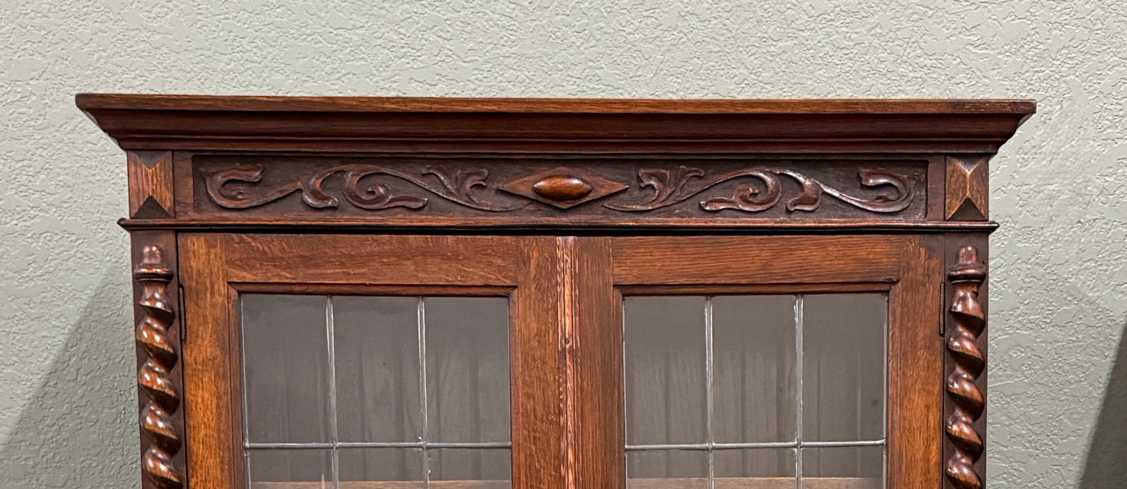 Antiguo PAR Librerías Jacobeas Inglesas Estanterías Gabinetes Cristal Plomizo Roble en venta 6